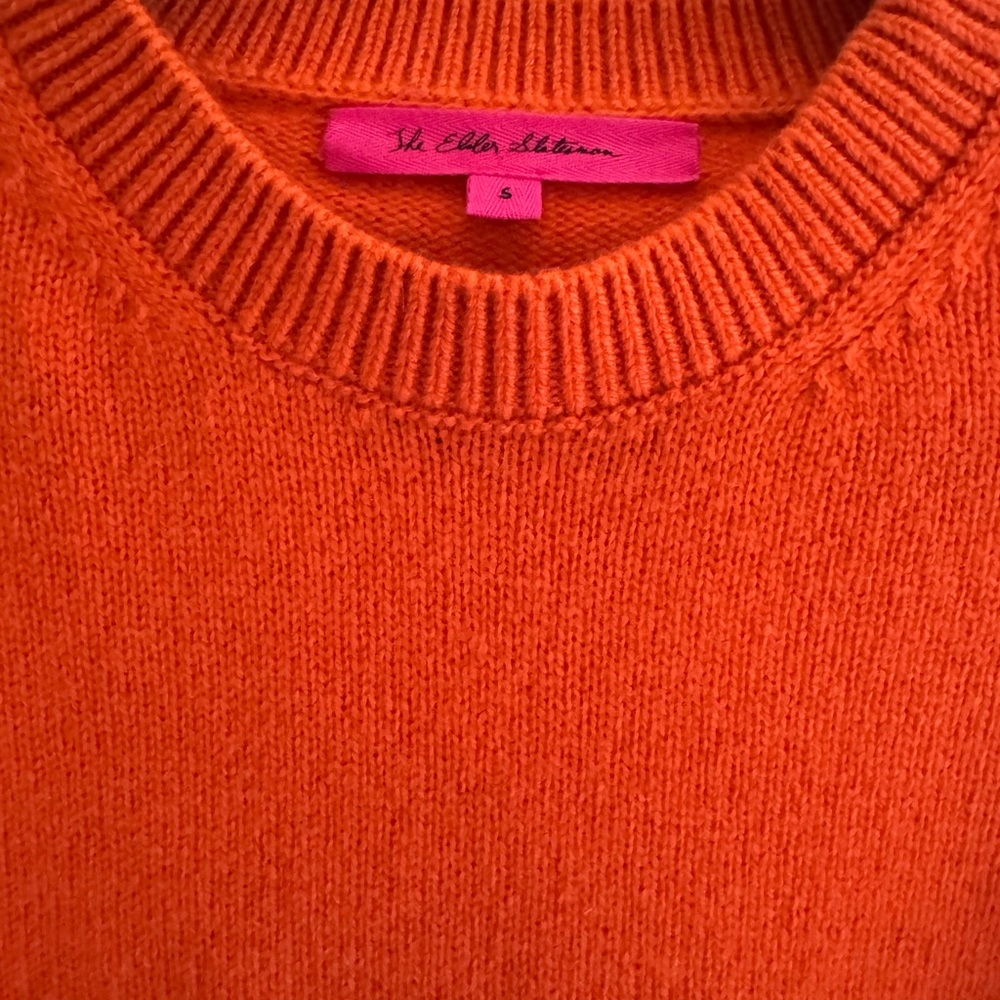 NWT The Elder Statesman Vibrant Orange WMNS Cashmere Crew Neck Sweater - Picture 2 of 4